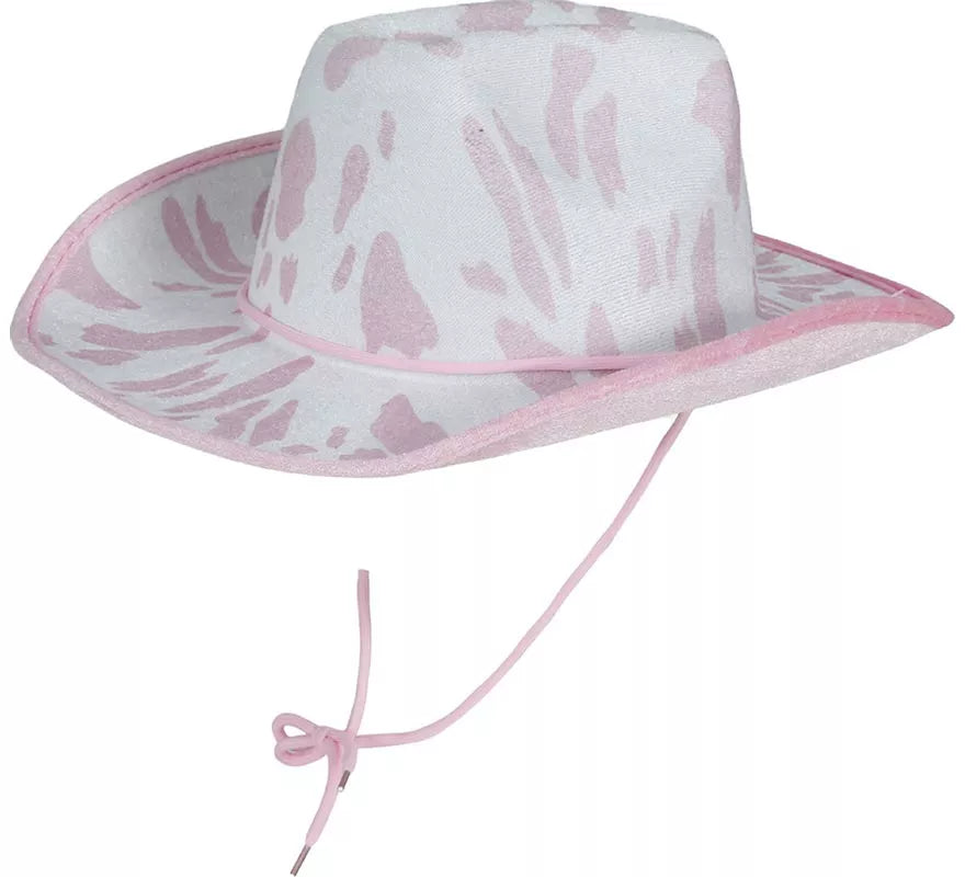 Sombrero Vaquero blanco y rosa para adultos