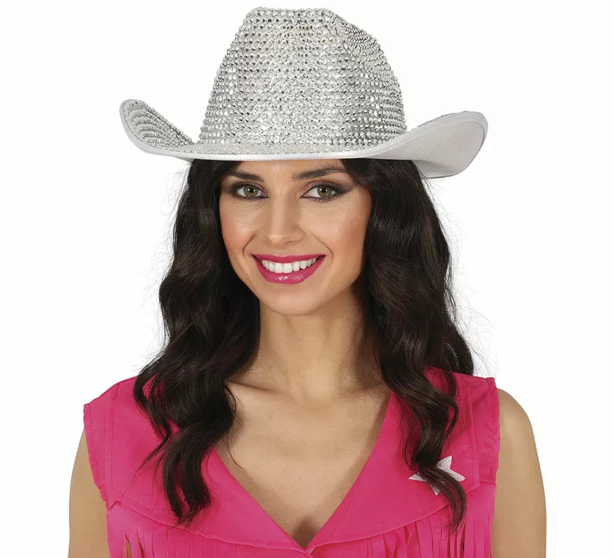 Translation missing: de.Sombrero Vaquero brillante plateado adulto