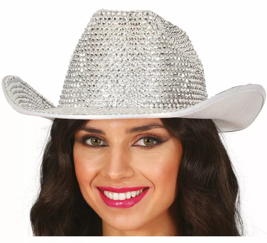 Sombrero Vaquero brillante plateado adulto