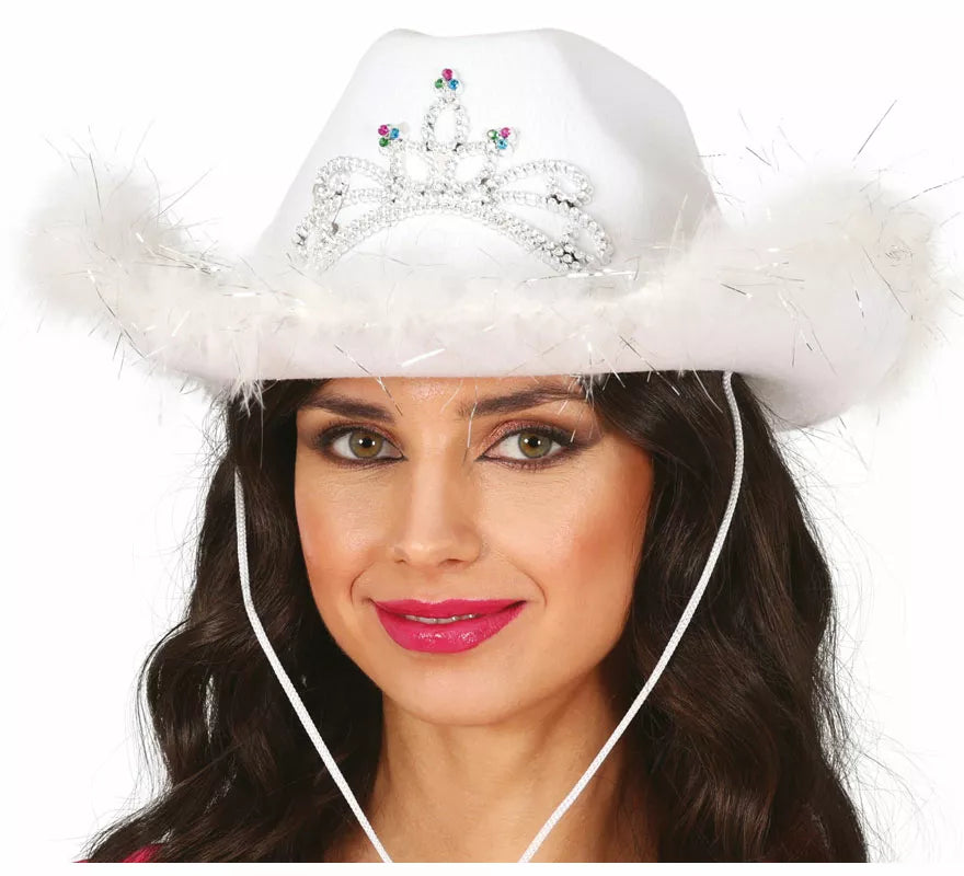 Translation missing: de.Sombrero Vaquero con boa blanco de fieltro adulto