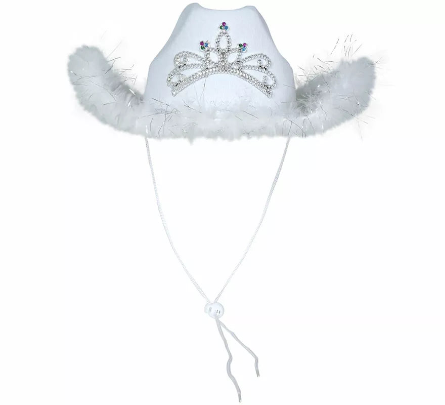 Translation missing: de.Sombrero Vaquero con boa blanco de fieltro adulto