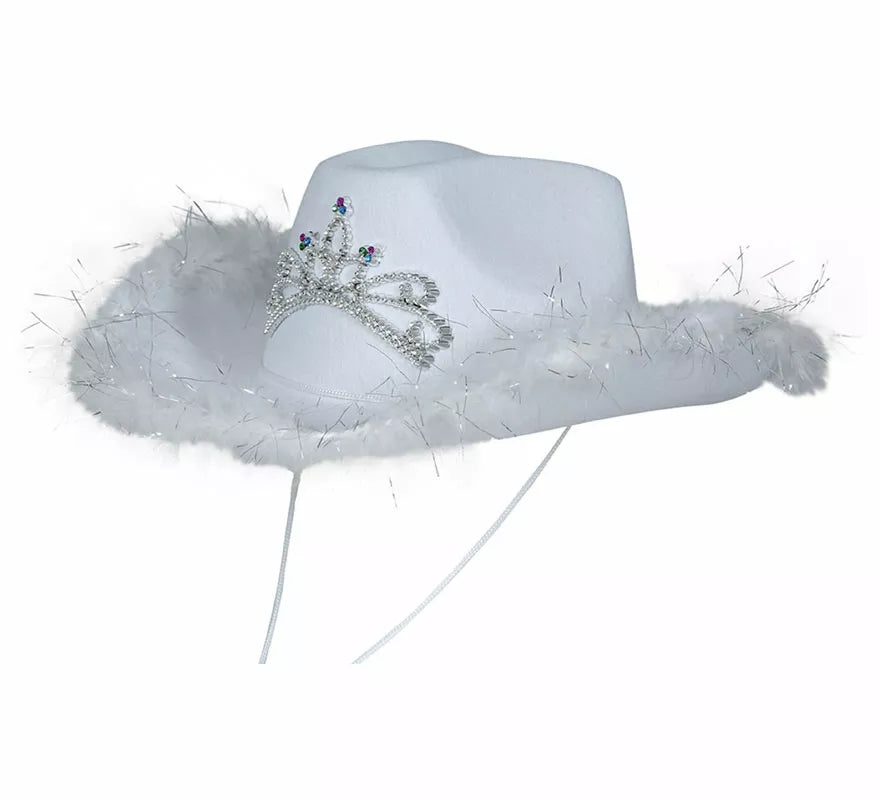 Translation missing: de.Sombrero Vaquero con boa blanco de fieltro adulto