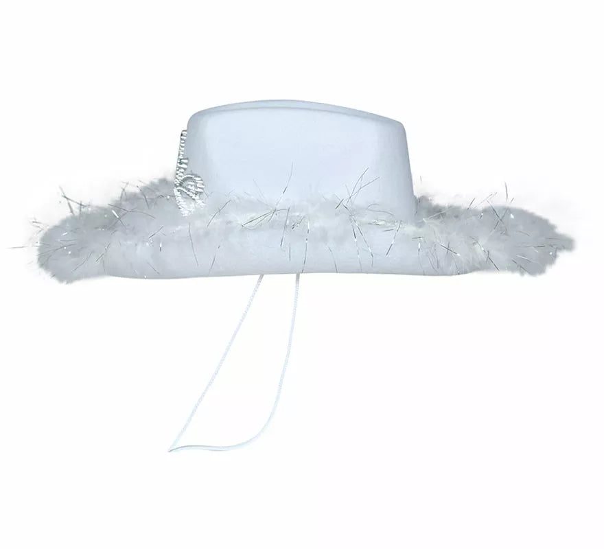 Translation missing: de.Sombrero Vaquero con boa blanco de fieltro adulto