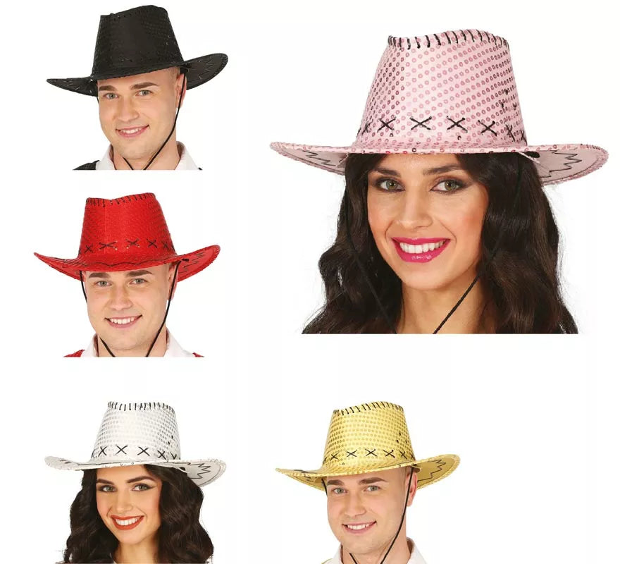 Translation missing: de.Sombrero Vaquero con lentejuelas en varios colores adulto