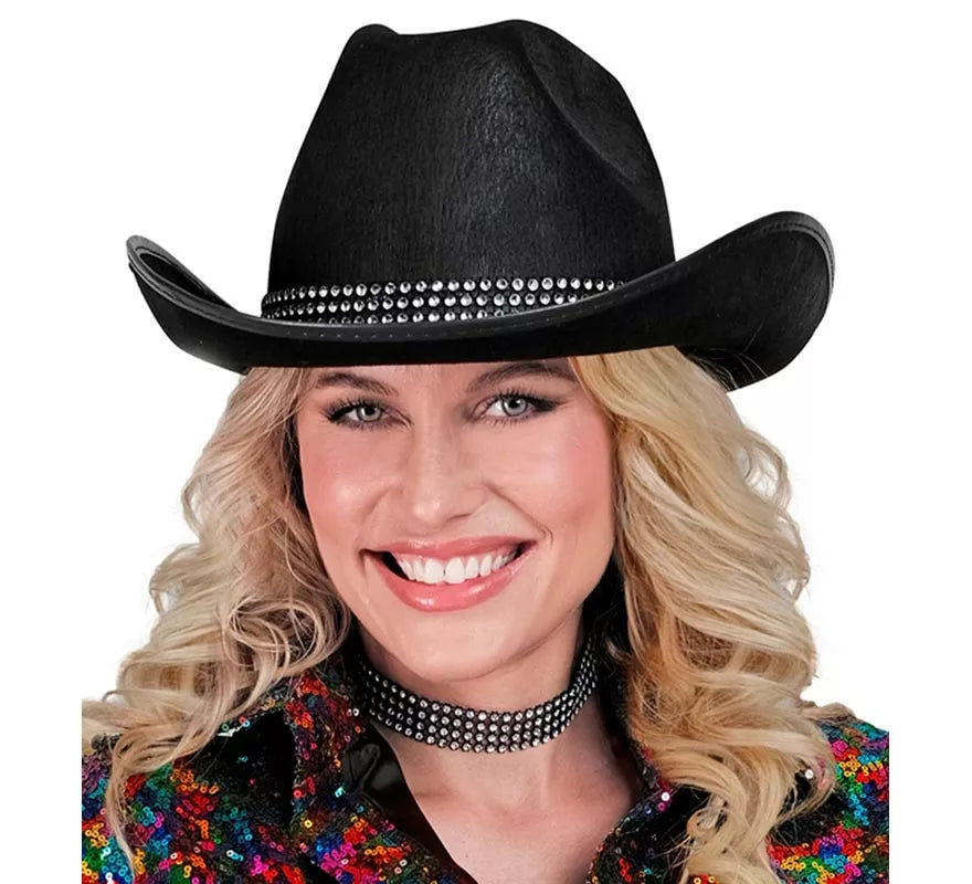 Translation missing: de.Sombrero Vaquero negro con Brillos para adultos