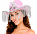 Sombrero Vaquero rosa con Flecos