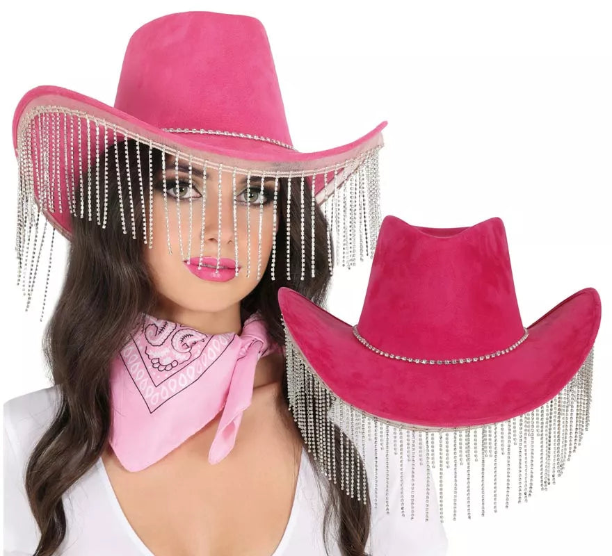 Translation missing: de.Sombrero Vaquero rosa con Flecos adultos