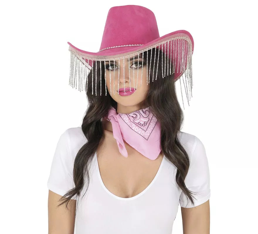Translation missing: de.Sombrero Vaquero rosa con Flecos adultos