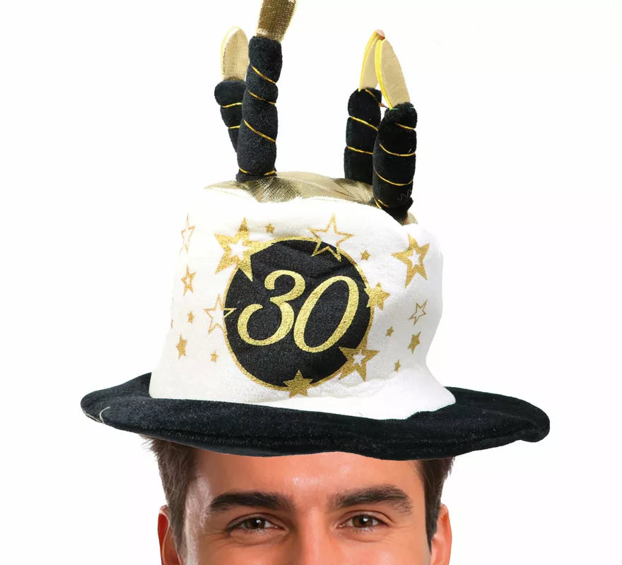 Translation missing: de.Sombrero Velas Blanco y Negro de 30 Años Cumpleaños y Aniversarios