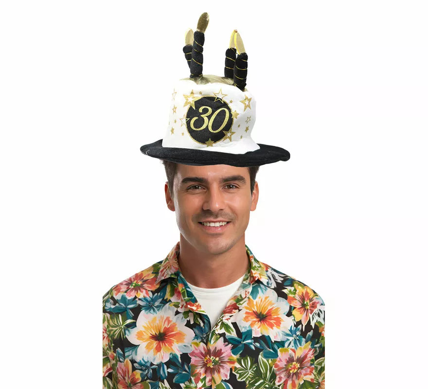 Translation missing: de.Sombrero Velas Blanco y Negro de 30 Años Cumpleaños y Aniversarios