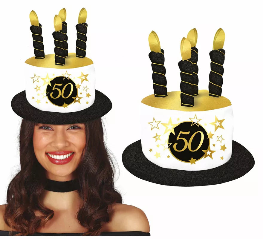 Translation missing: de.Sombrero Velas Blanco y Negro de 50 Años Cumpleaños y Aniversarios
