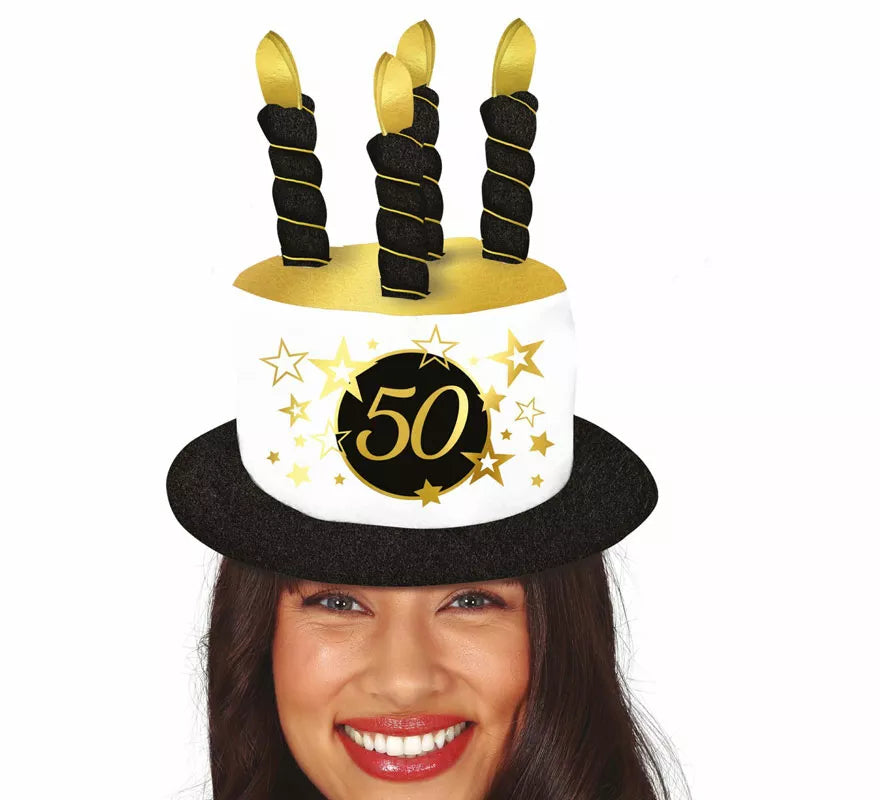 Translation missing: de.Sombrero Velas Blanco y Negro de 50 Años Cumpleaños y Aniversarios