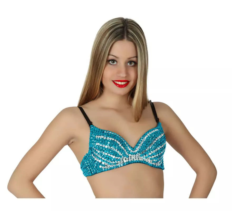 Translation missing: de.Sujetador o Top Danza árabe azul de lentejuelas
