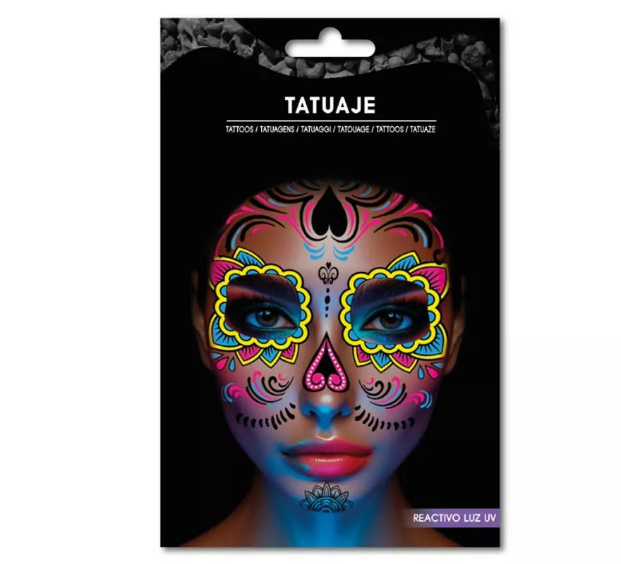 Translation missing: de.Tatuaje Catrina amarillo y rosa fluorescente