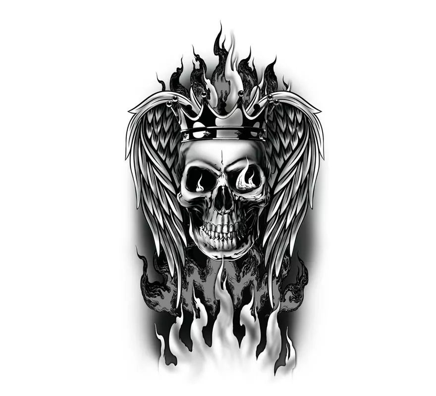 Translation missing: de.Tatuaje de Calavera en llamas blanco y negro