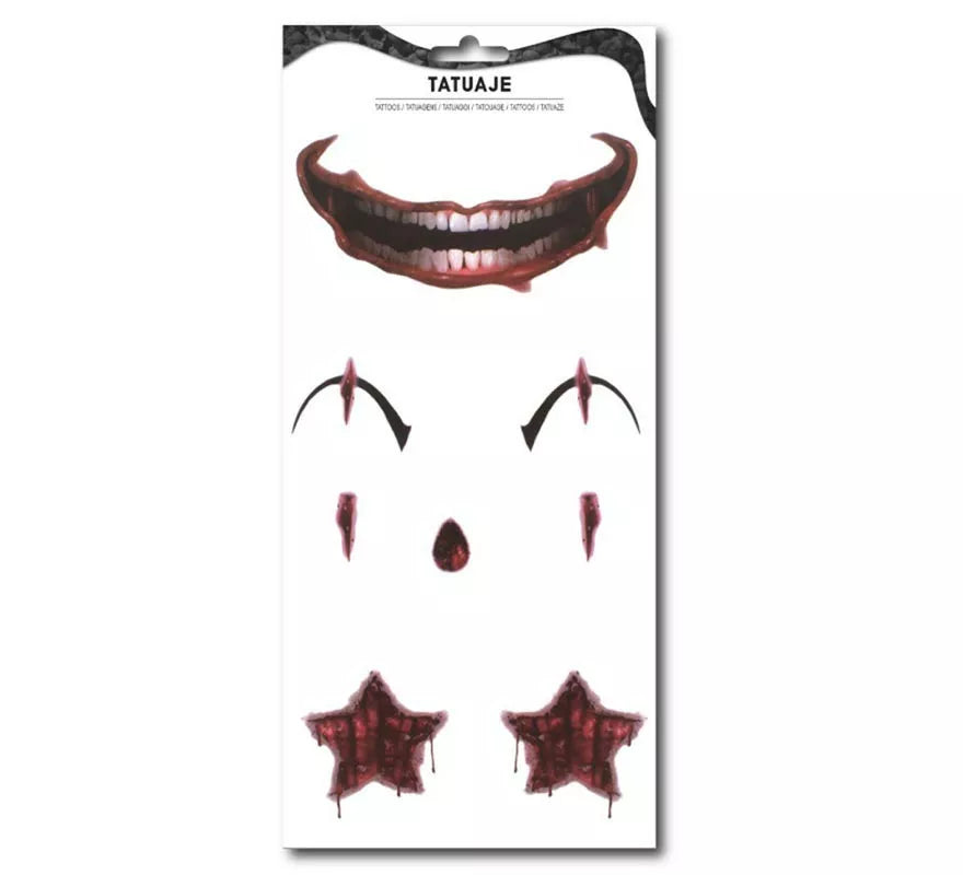 Translation missing: de.Tatuaje de Payaso asesino sonrisa y estrellas roja