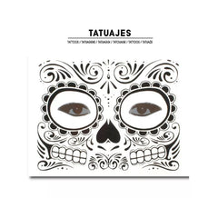 Schwarzes Catrina-Gesichtstattoo mit Totenkopf für Erwachsene