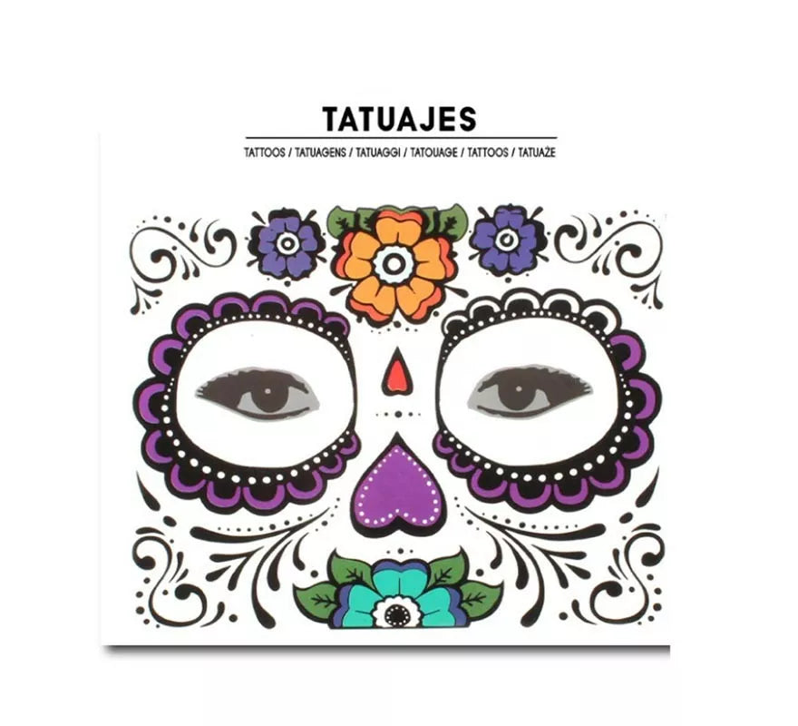 Translation missing: de.Tatuaje facial de Catrina flores moradas adulto