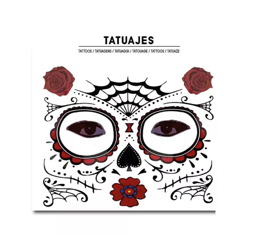 Translation missing: de.Tatuaje facial de Catrina rosas rojas adulto