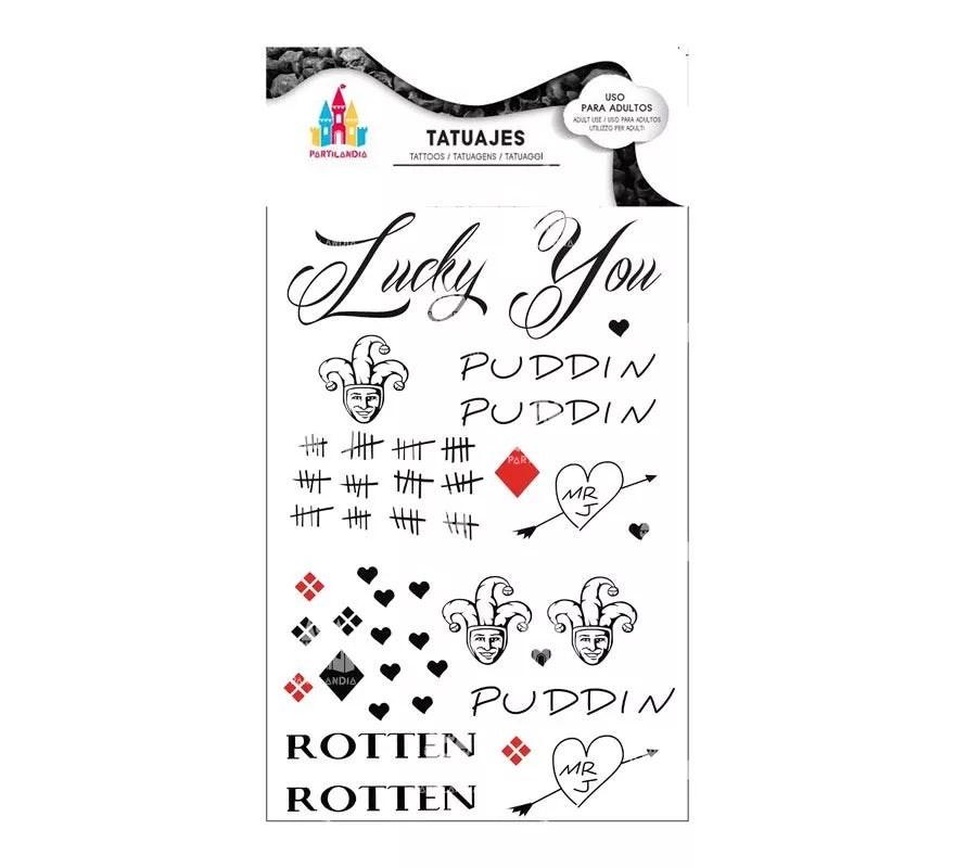 Translation missing: de.Tatuajes de Arlequín conflictivo negro y rojo con texto