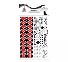 Rote und schwarze Harlekin-Tattoos