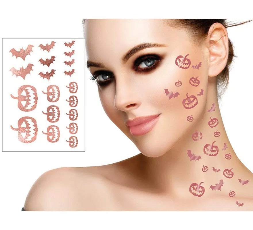 Translation missing: de.Tatuajes de Calabaza y Murciélagos en oro y rosa