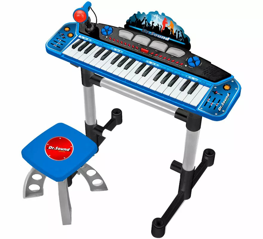 Translation missing: de.Teclado Electrónico con Micrófono, Pie y Banqueta azul