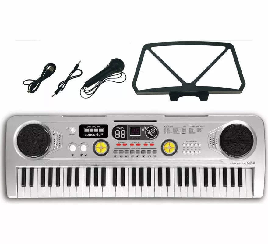 Translation missing: de.Teclado Electrónico de 61 Teclas con Micrófono USB plateado