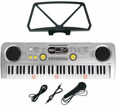 Elektronisches Keyboard mit 61 Tasten, USB-Mikrofon und Lehrerfunktion, Silber