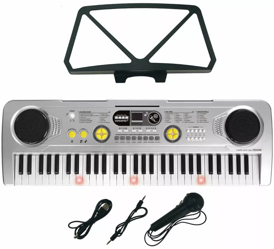 Translation missing: de.Teclado Electrónico de 61 Teclas con Micrófono USB y Función Profesor plateado