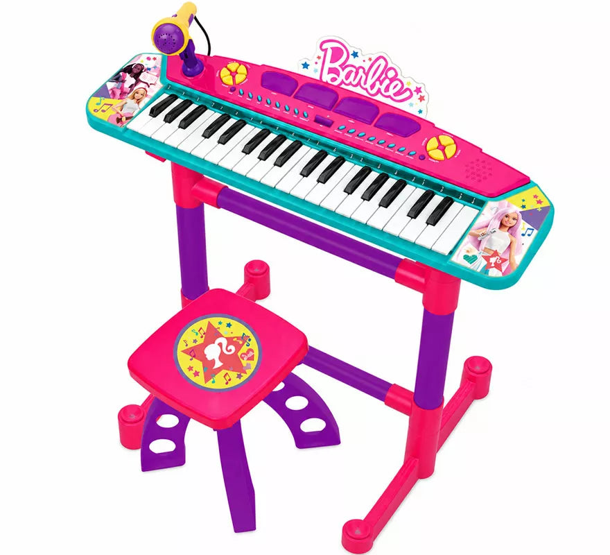Translation missing: de.Teclado Musical Barbie con Pie, Banqueta y Micrófono
