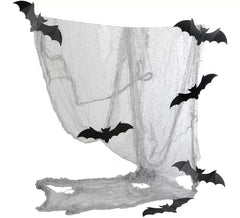Weißer Stoff mit 6 Fledermäusen 75 x 300 cm