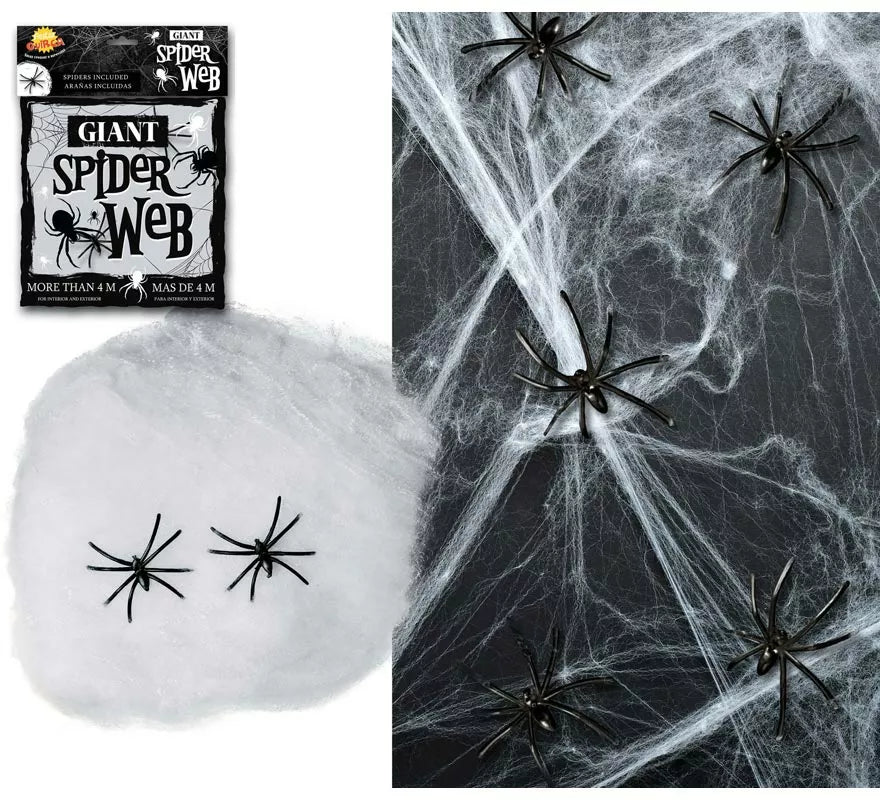 Translation missing: de.Telaraña 20 gr. con 2 arañas para decoración de Halloween de