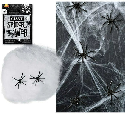 Telaraña 20 gr. con 2 arañas para decoración de Halloween de