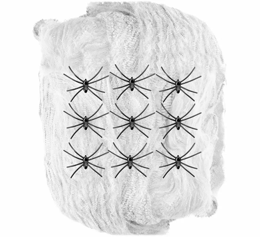 Telaraña blanca de 200 g con 9 Arañas