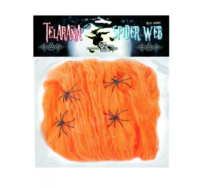 Telaraña de 50 gr con 4 Arañas de colores surtidos