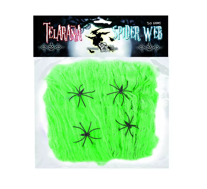 Telaraña de 50 gr con 4 Arañas de colores surtidos