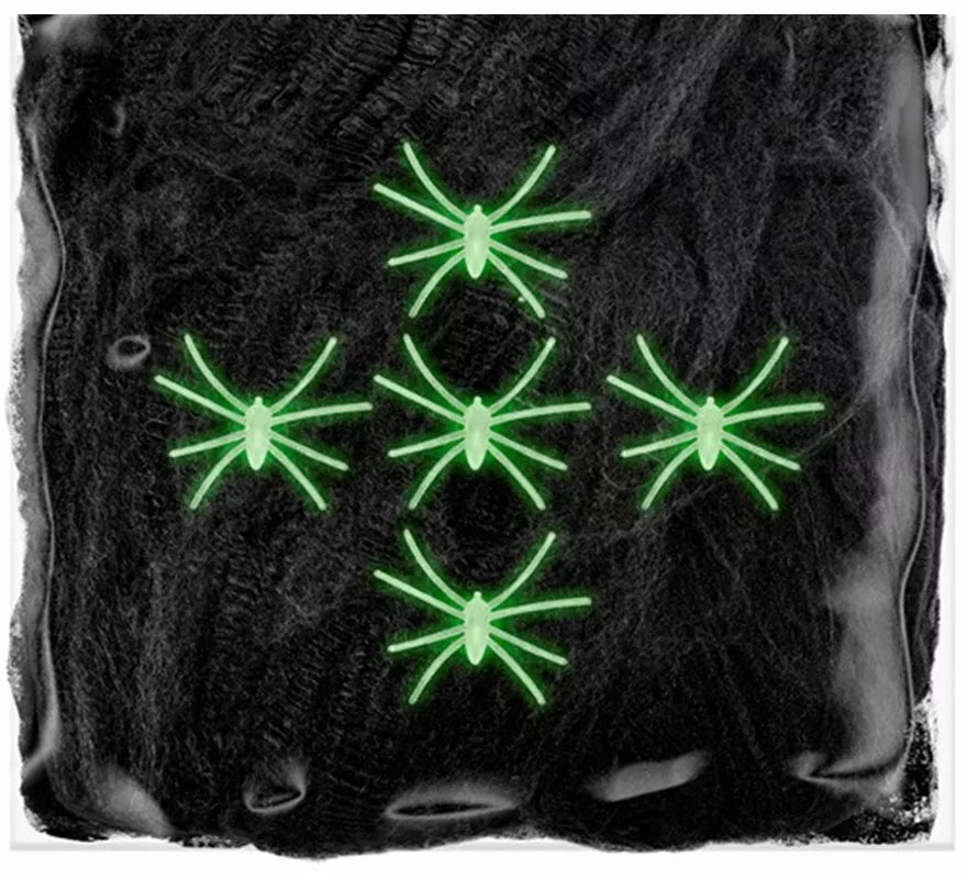 Translation missing: de.Telaraña negra de 100 g con 5 Arañas Fluorescentes