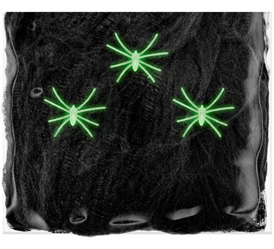 Telaraña negra de 50 g con 3 Arañas fluorescentes