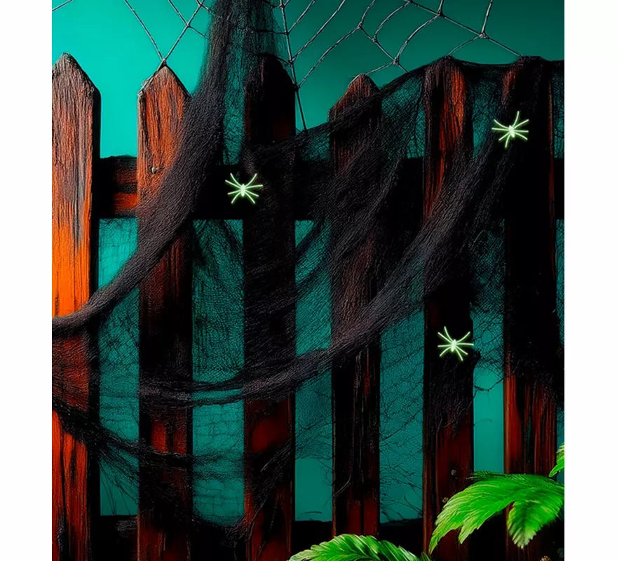 Telaraña negra de 50 g con 3 Arañas fluorescentes
