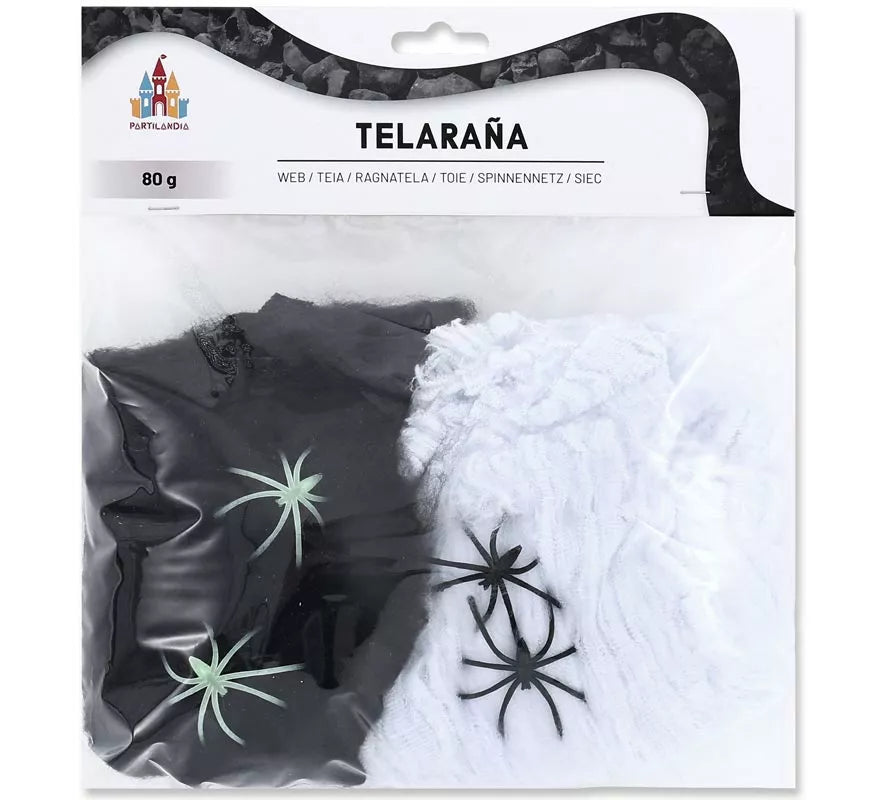 Translation missing: de.Telaraña negro y Blanco con 4 Arañas de 80 gr