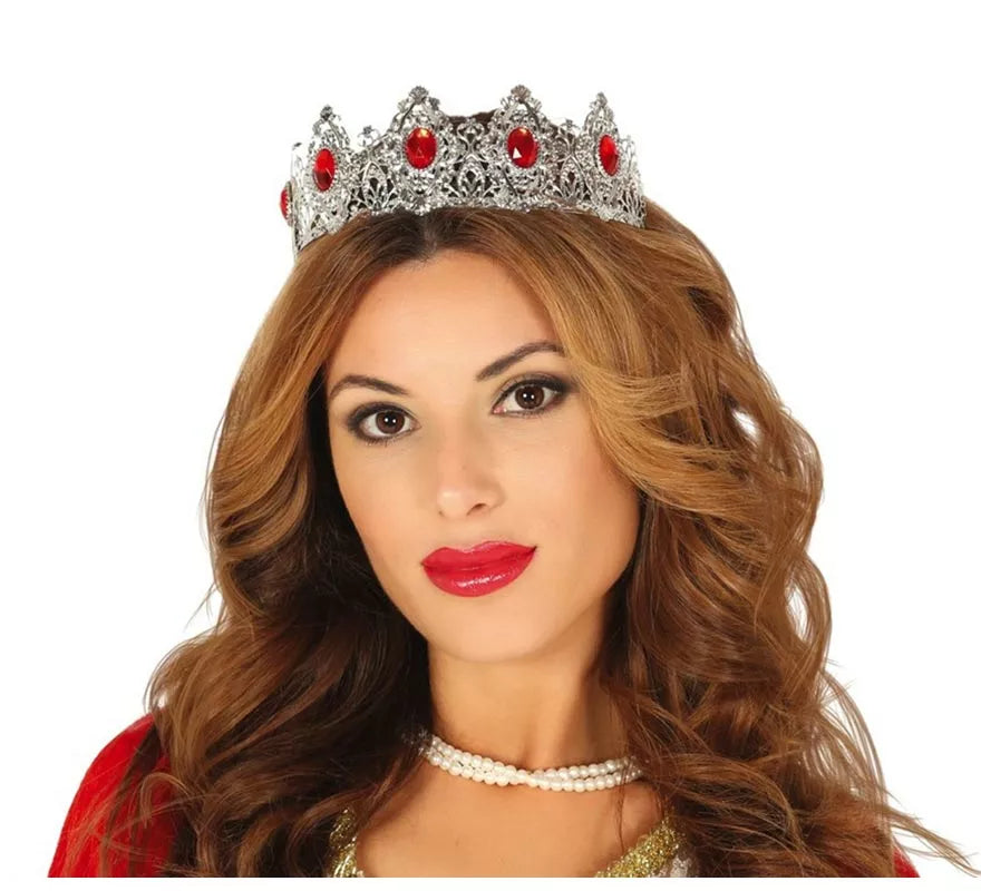 Translation missing: de.Tiara Plateada con Piedras Rojas de Reina