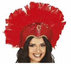 Kopfschmuck mit roten Federn