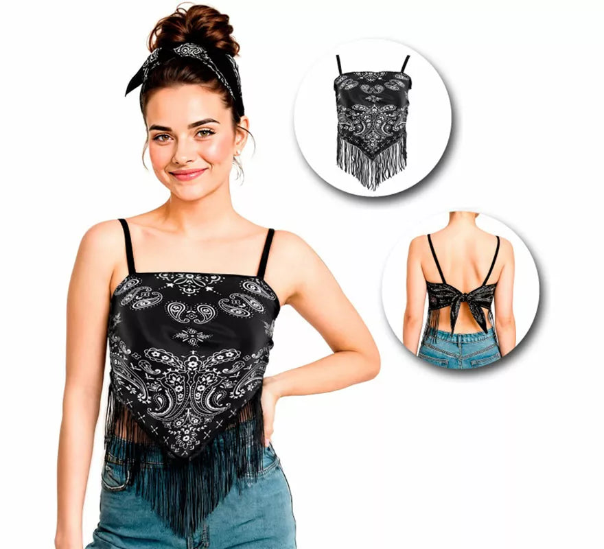 Top Bandana Paisley negro para mujer