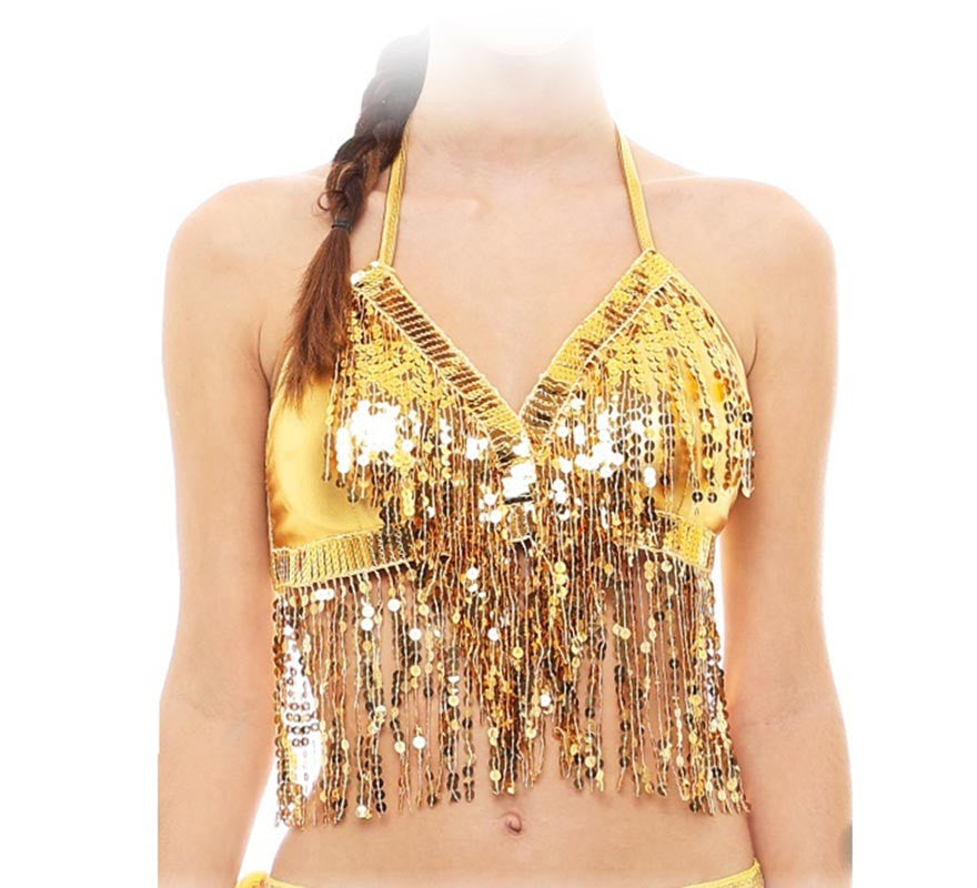 Translation missing: de.Top dorado con flecos y lentejuelas adulto