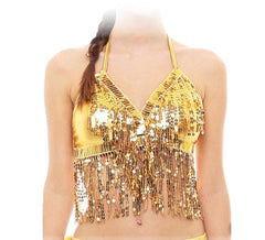 Goldtop mit Fransen und Pailletten für Erwachsene