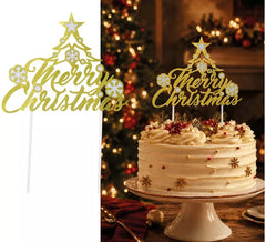 Goldener Merry Christmas Tortenaufsatz 16x24 cm