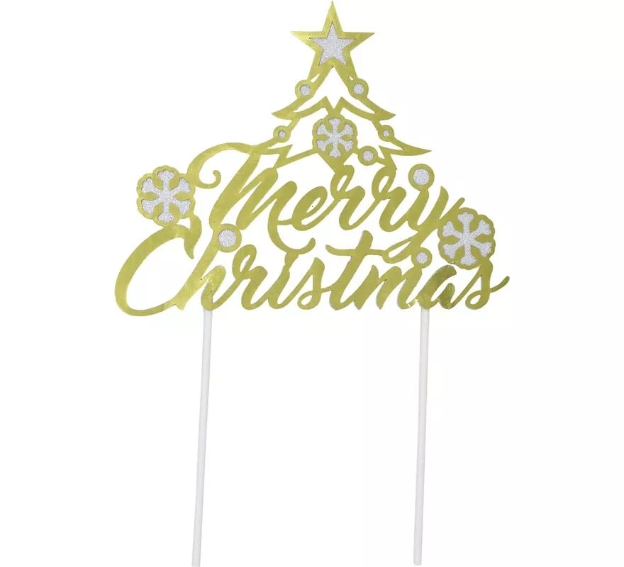 Topper dorado de Feliz Navidad para Tarta de 16x24 cm