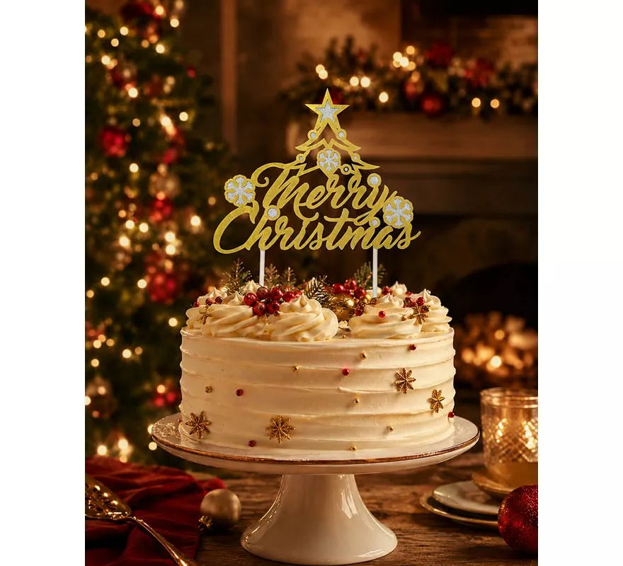 Translation missing: de.Topper dorado de Feliz Navidad para Tarta de 16x24 cm
