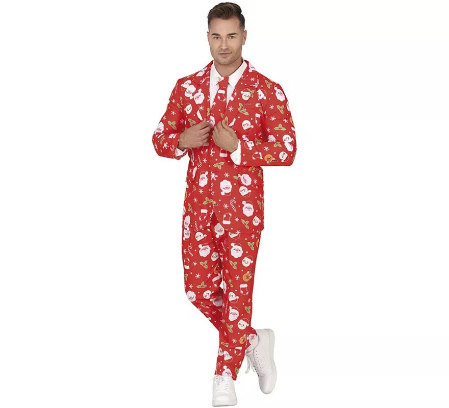 Translation missing: de.Traje Divertido de Papá Noel rojo con corbata para hombre
